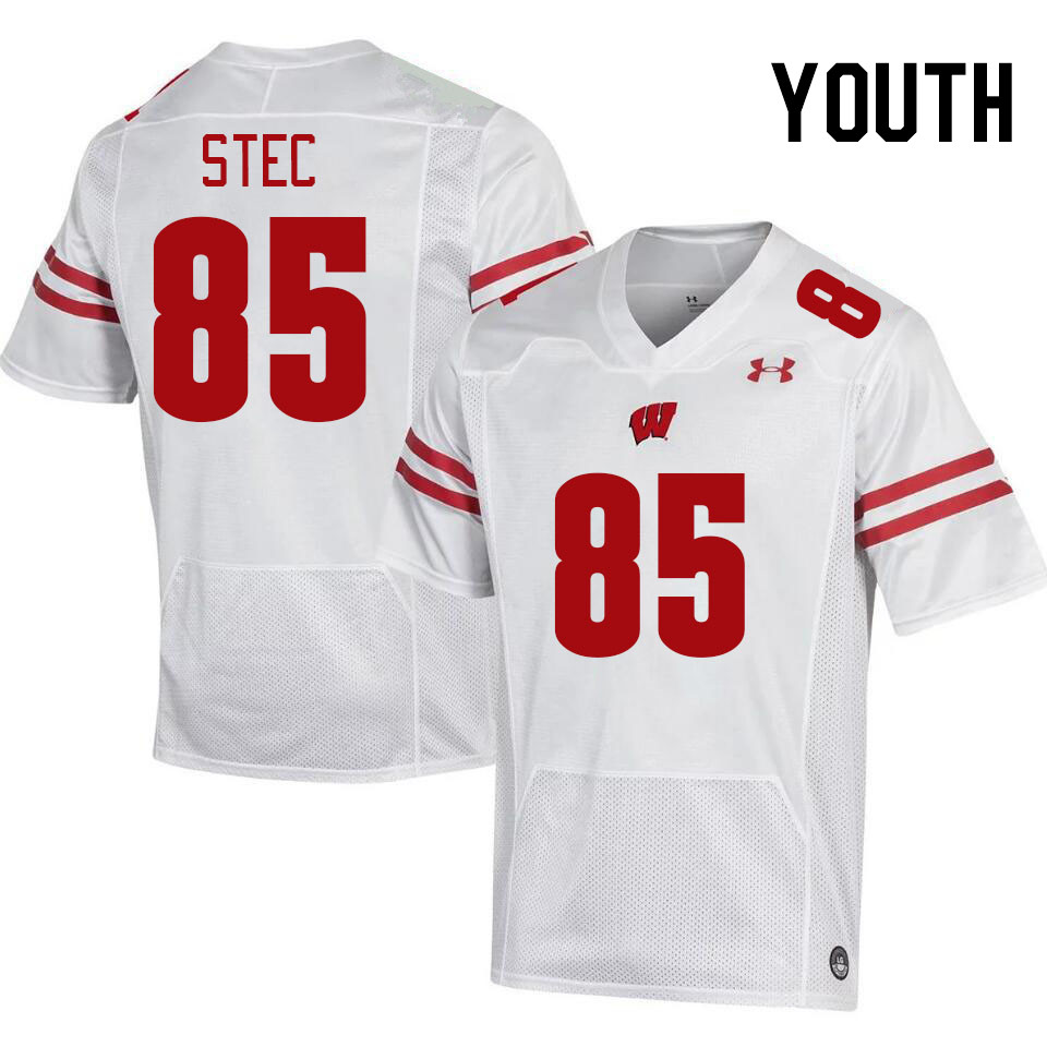 Youth #85 Grant Stec Wisconsin Badgers College Football Jerseys Stitched-White